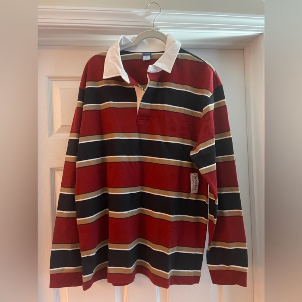 Old Navy Men's Casual Striped Shirt - Red, Black, White